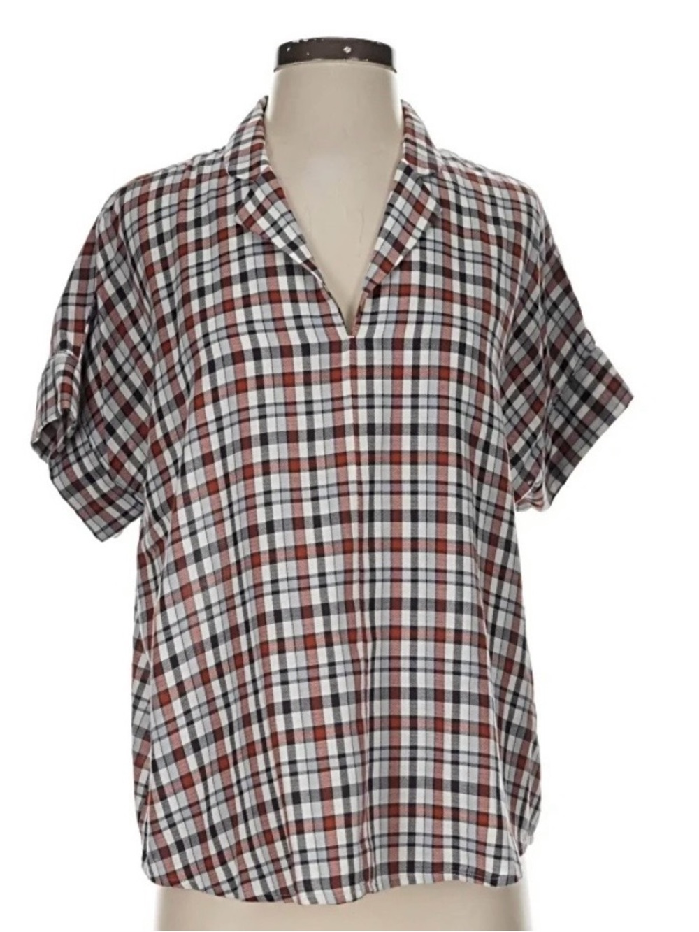 Madewell Plaid V-neck Collared Blouse
